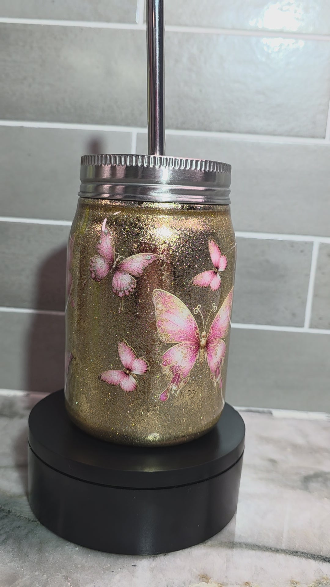 Butterflies & Gold Dust 12 oz mason jar