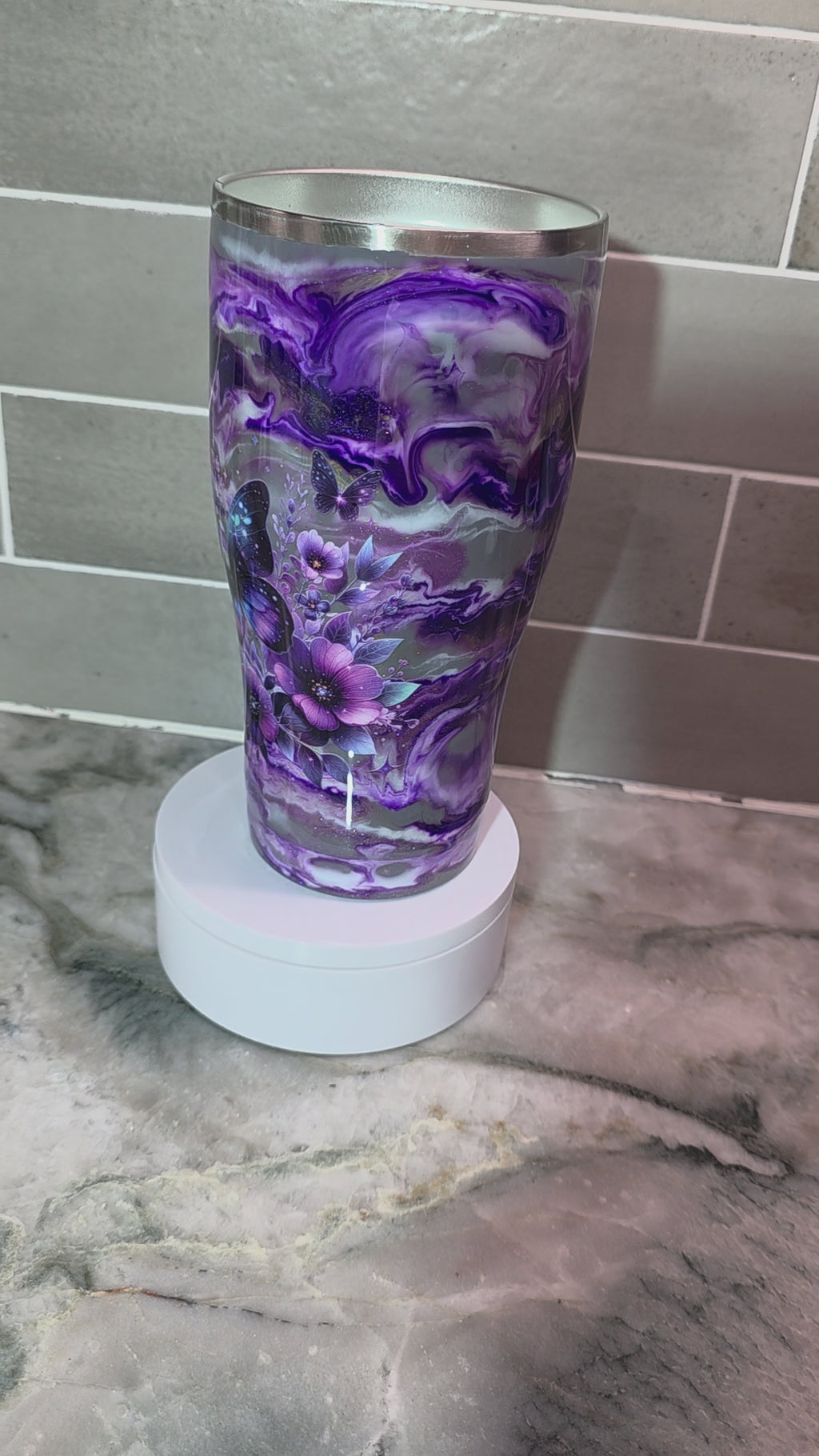 Purple butterfly 30oz epoxy tumbler