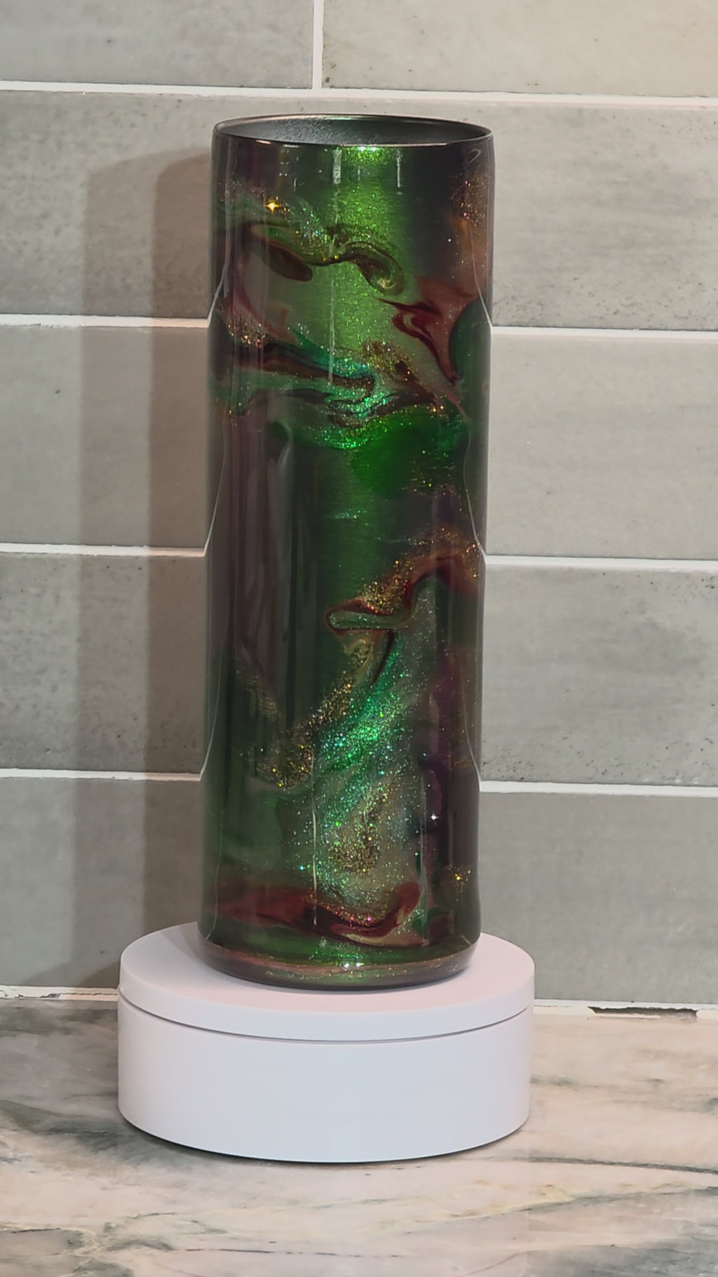Emerald Aurora Swirl 30oz epoxy tumbler