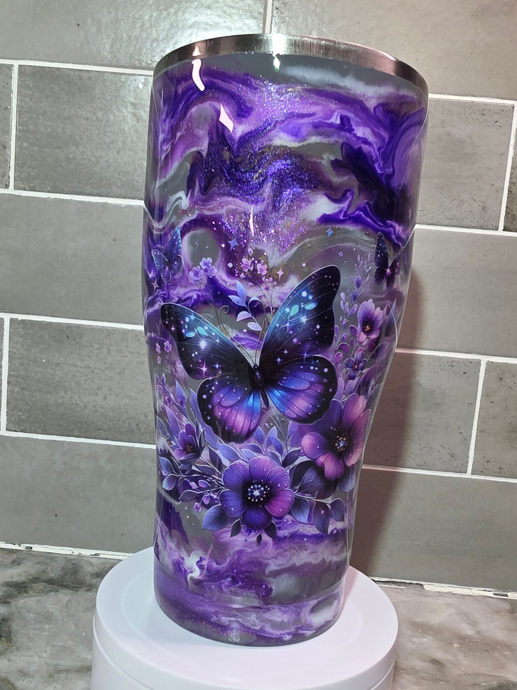 Purple butterfly 30oz epoxy tumbler