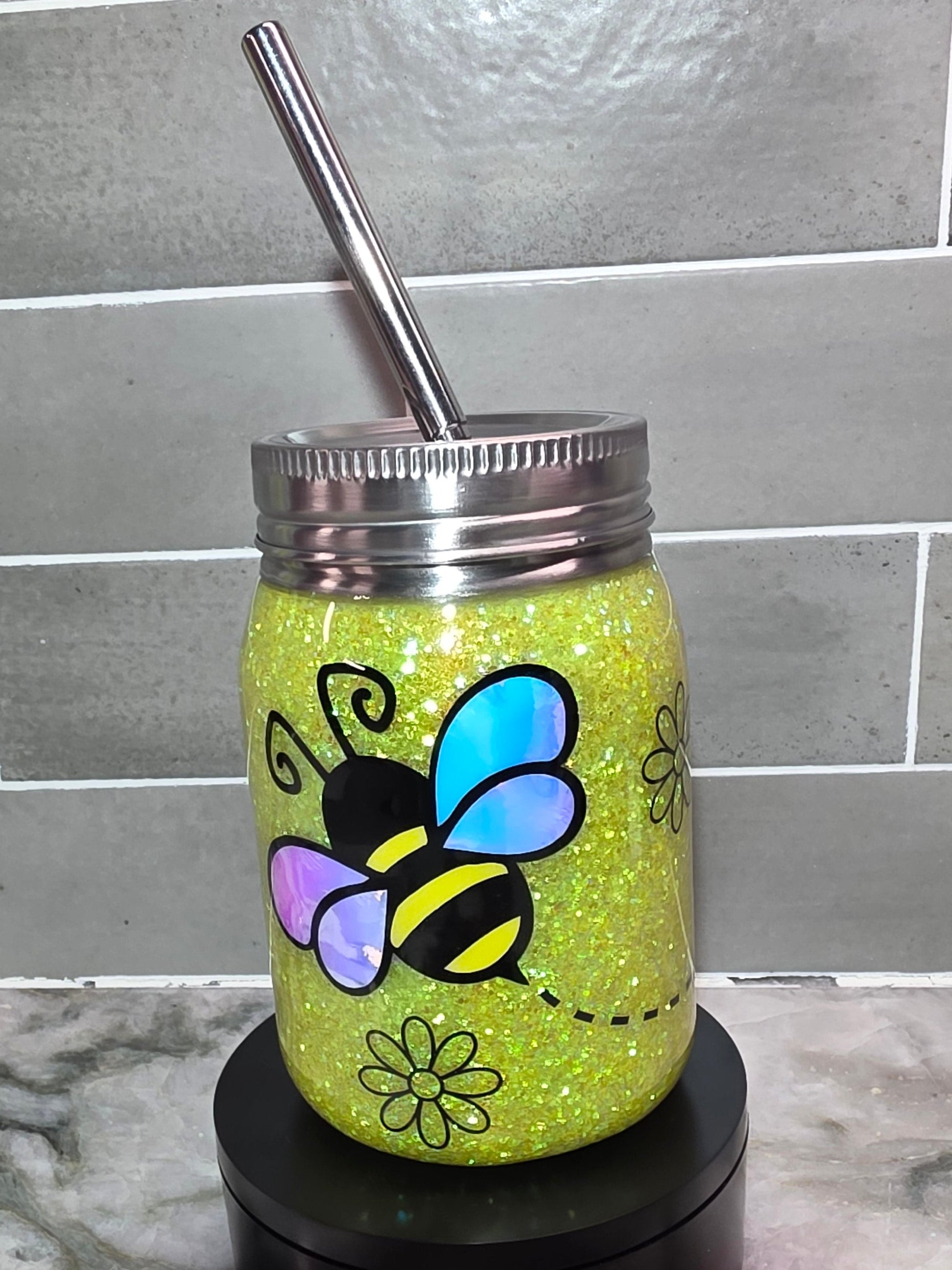 Bee Happy Blossom Mason Jar-12oz