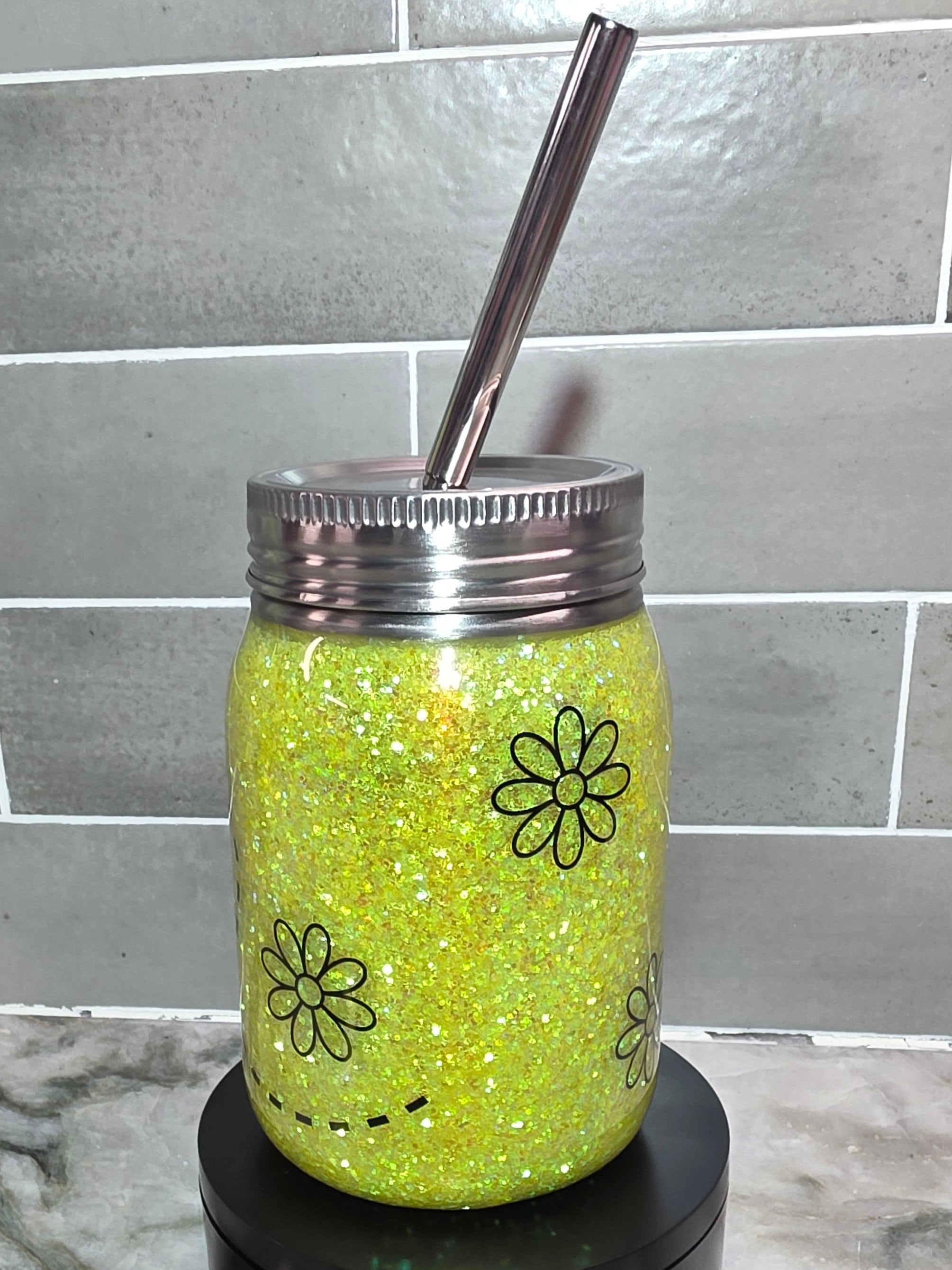Bee Happy Blossom Mason Jar-12oz