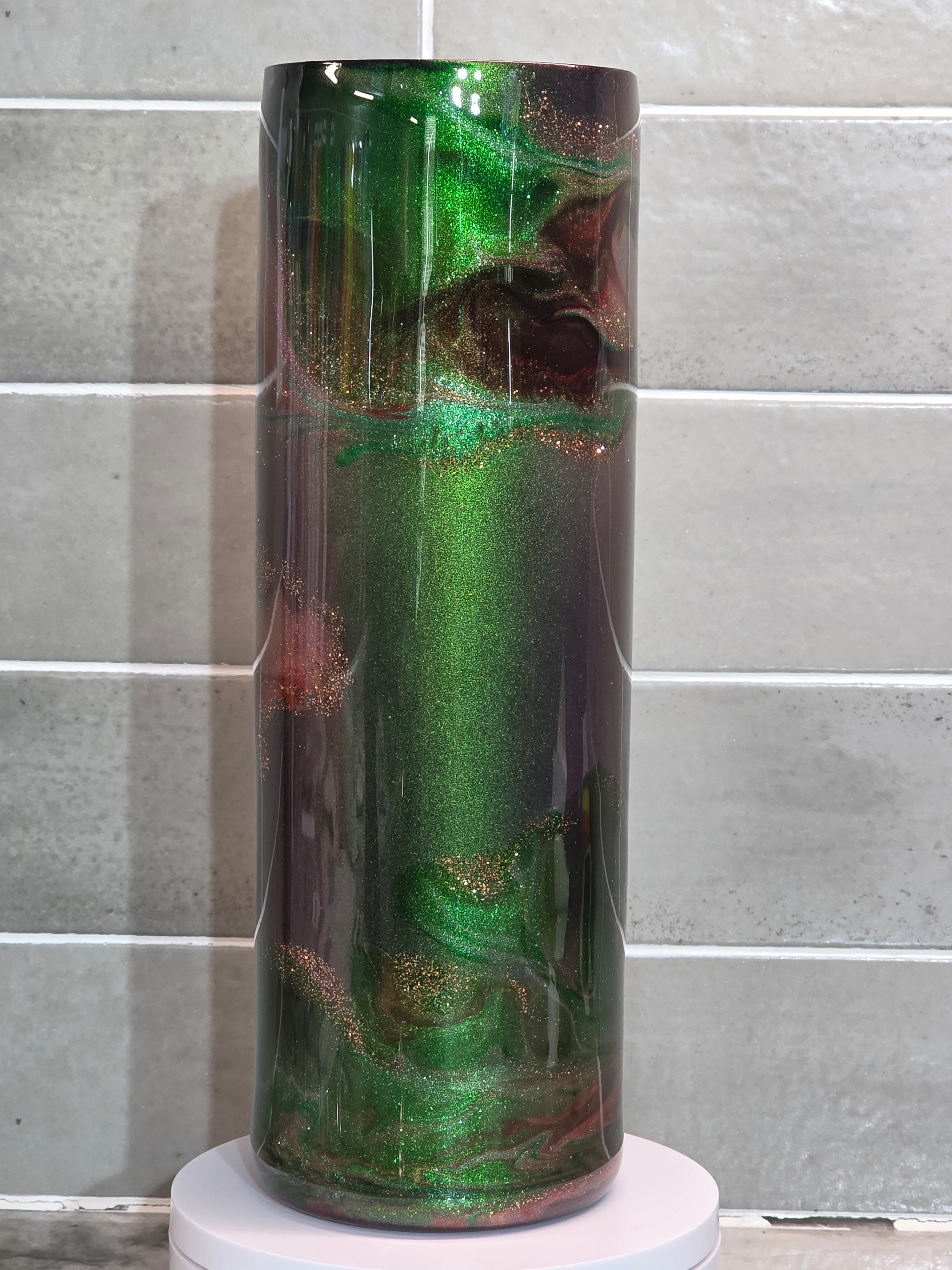 Emerald Aurora Swirl 30oz epoxy tumbler