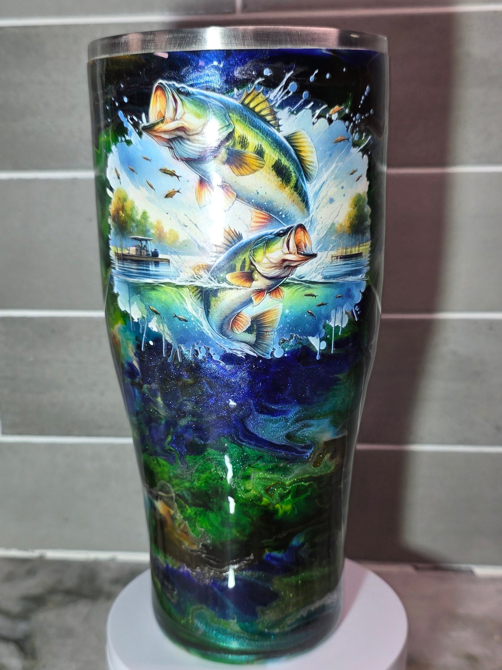 Bass pond 32oz coffee caddy epoxy tumbler