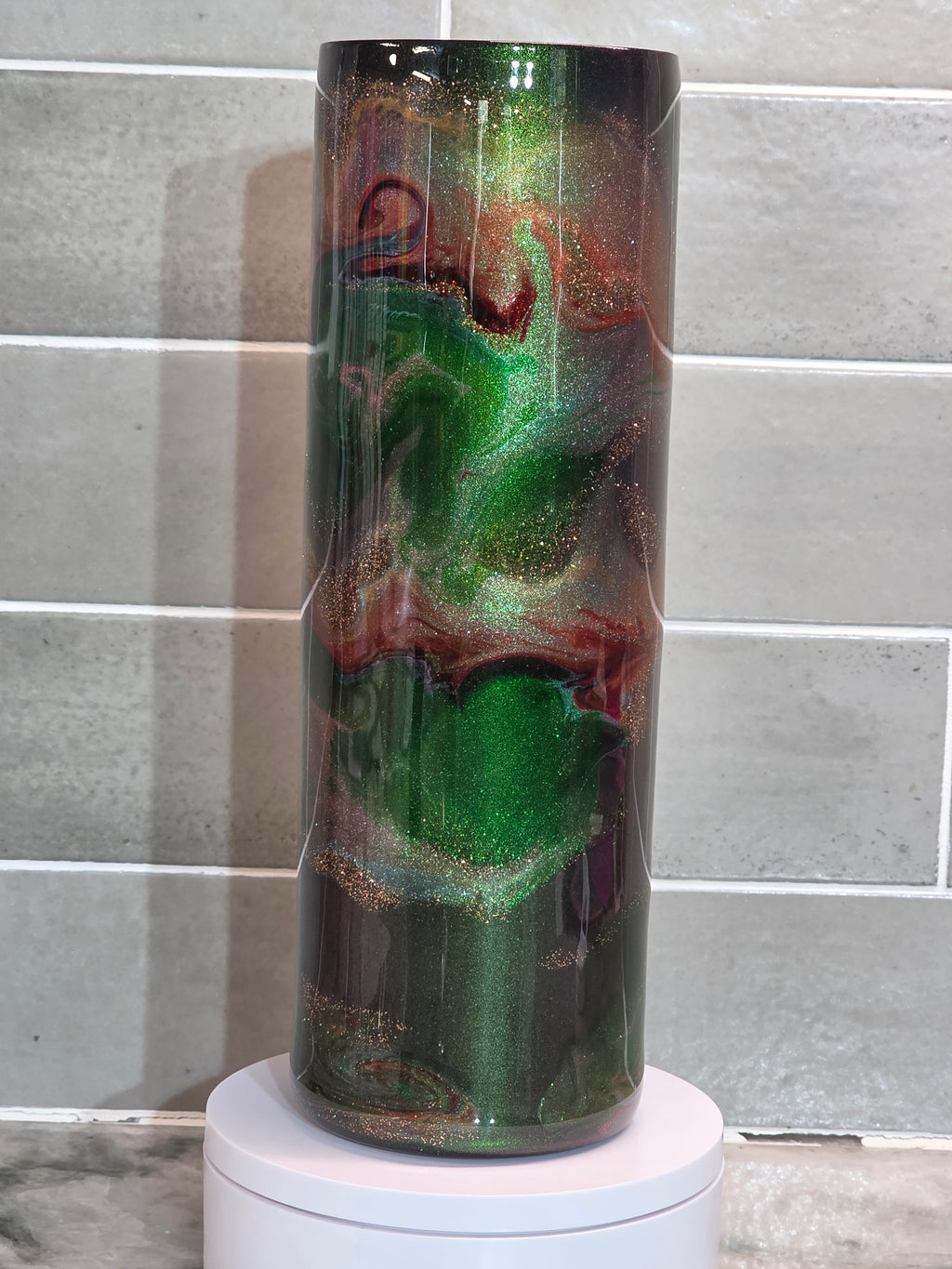 Emerald Aurora Swirl 30oz epoxy tumbler