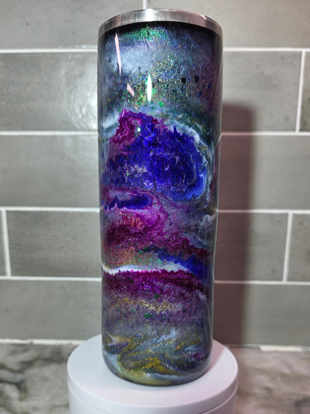 Cosmic Amethyst Storm 20oz epoxy tumbler