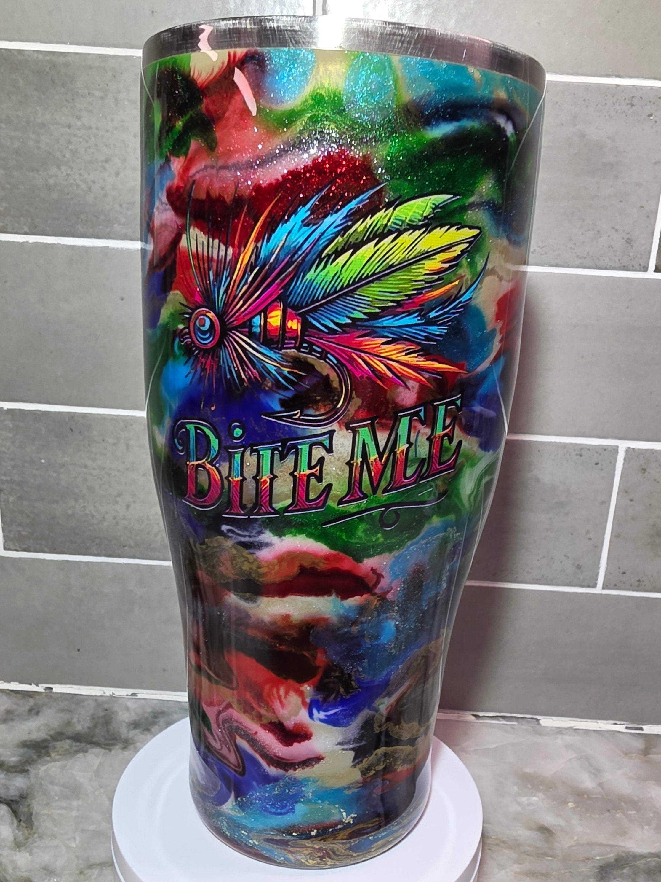 Bite me lure 32oz coffee caddy epoxy tumbler