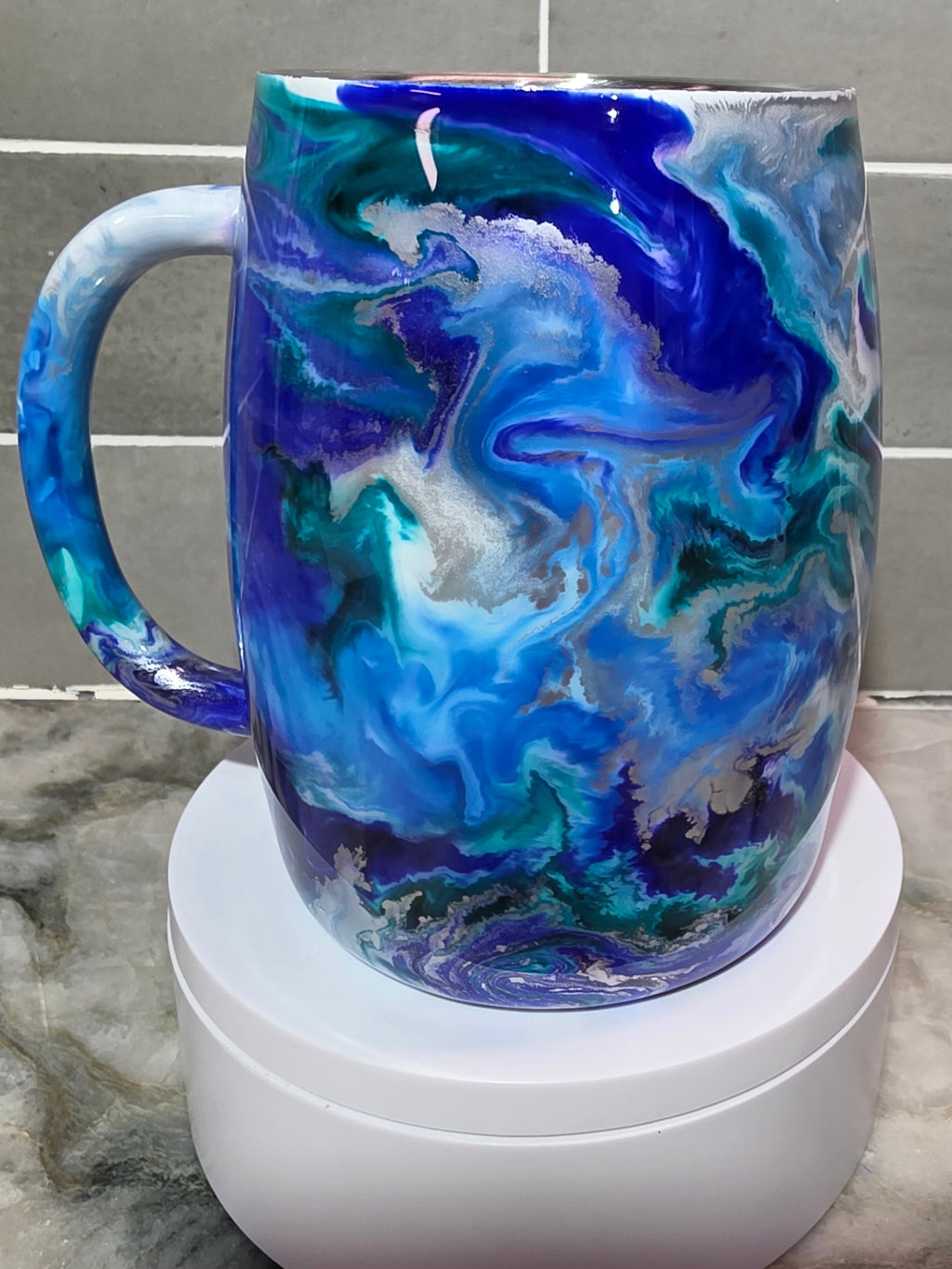 Ocean Marble Coffee Mug – 14oz | Blue & Teal Swirl